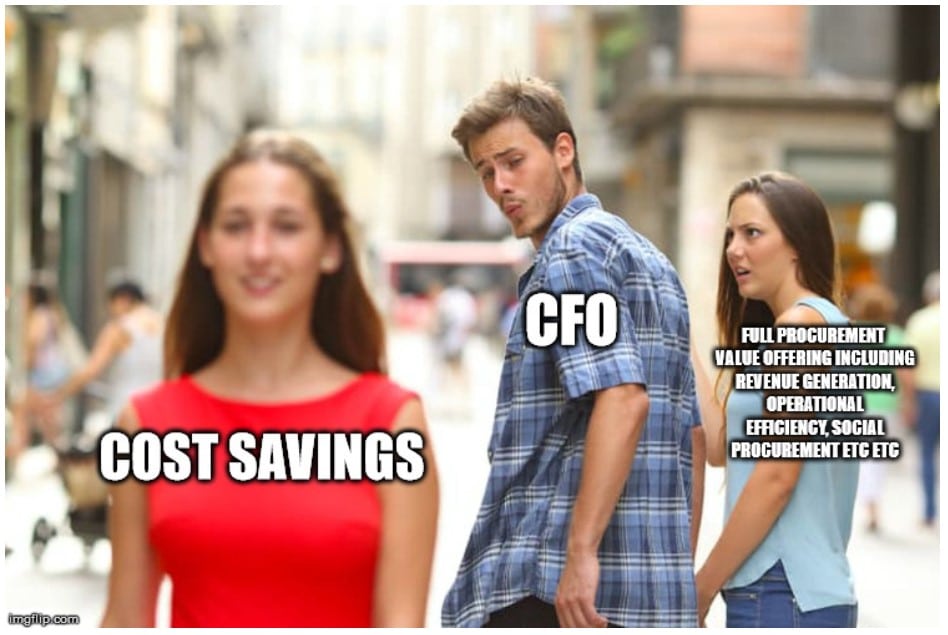 procurement meme on how CFOs are always distracted by bottom line
